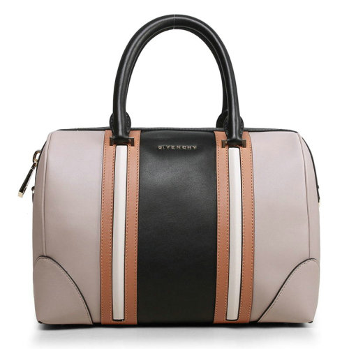 Givenchy lucrezia calf leather boston bag 5470 grey&dark apricot&black